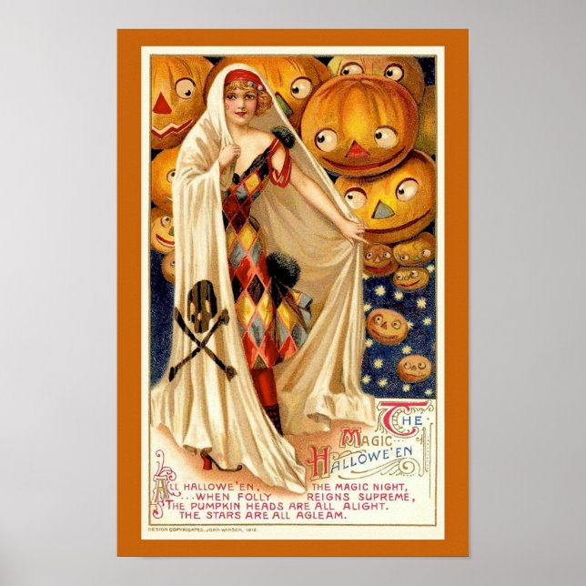Vintage Halloween-Illustrationswitscher Poster (Vorne)