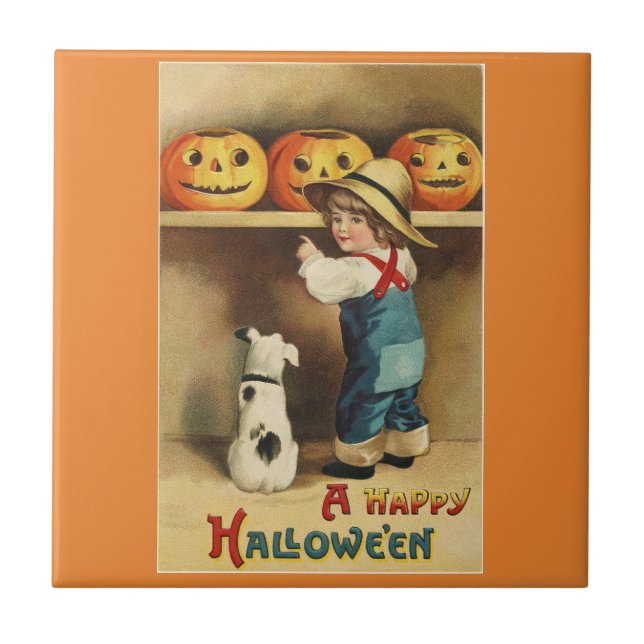 Vintage-Halloween-Junge Fliese (Vorderseite)