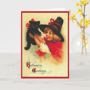 Vintage Halloween-Karte der Kleinen Hexe und der S Karte