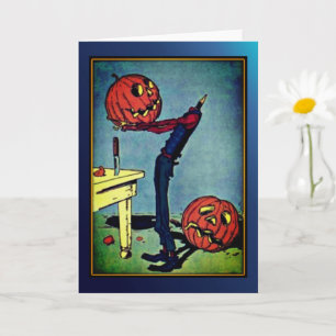 Vintage Halloween-Karte "kopflos" Pumpkin Head Man Karte