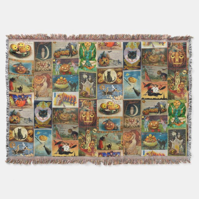 Vintage Halloween-Karten-Kollage-Kruste Decke (Vorderseite)