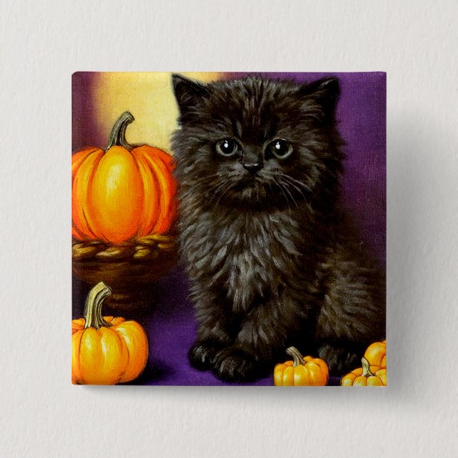 Vintage-Halloween-Kätzchen Button (Vorderseite)