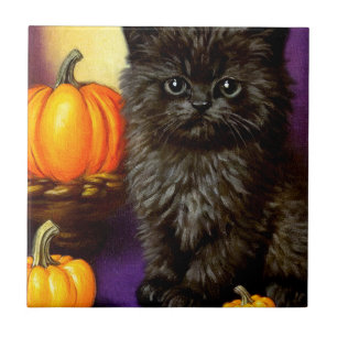 Vintage-Halloween-Kätzchen Fliese