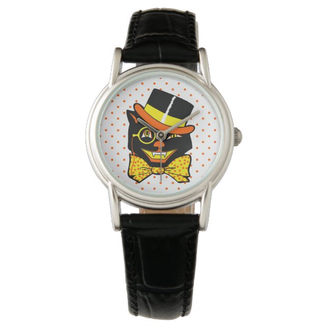 Vintage Halloween-Katze Armbanduhr (Vorderseite)