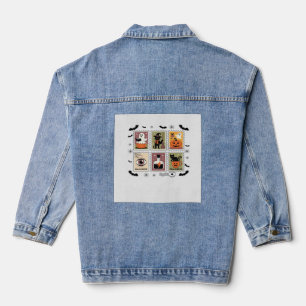 Vintage-Halloween-Katze-Briefmarkensammlung T-Shir Jeansjacke