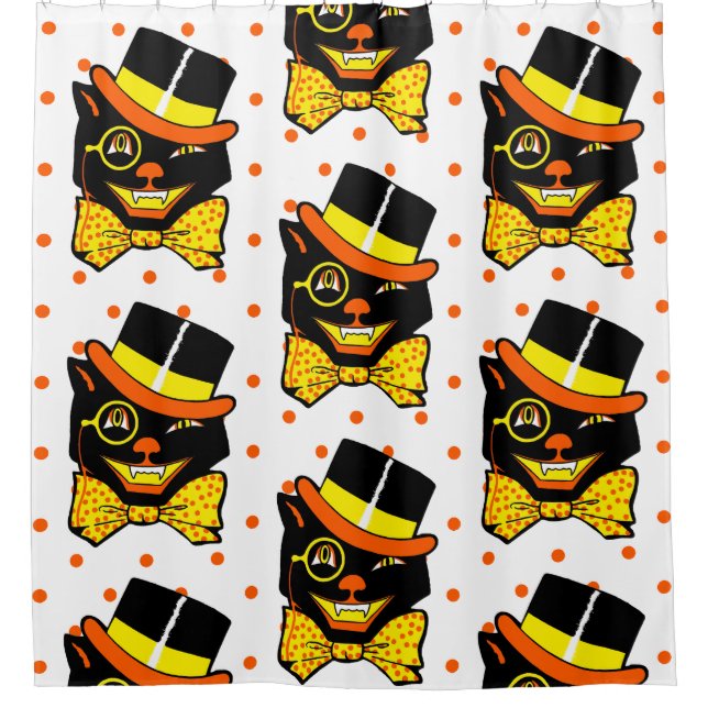 Vintage Halloween-Katze Duschvorhang (Vorderseite)