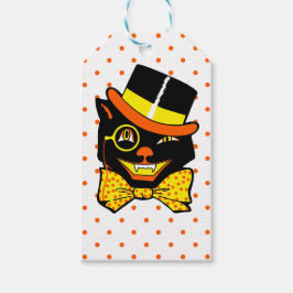 Vintage Halloween-Katze Geschenkanhänger