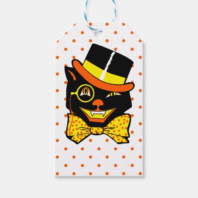 Vintage Halloween-Katze Geschenkanhänger (Vorderseite)
