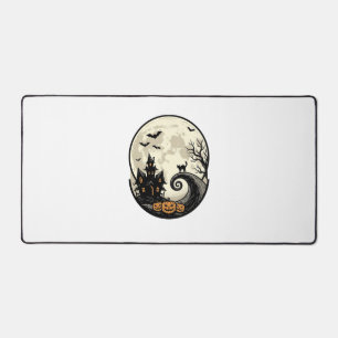 Vintage-Halloween-Katze-Mond-Spukhaus-Vektor De Schreibtischunterlage