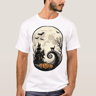 Vintage Halloween-Katze Mond Spukhaus Vektor De T-Shirt