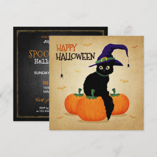 Vintage Halloween-Katzen und Kürbis  Einladung