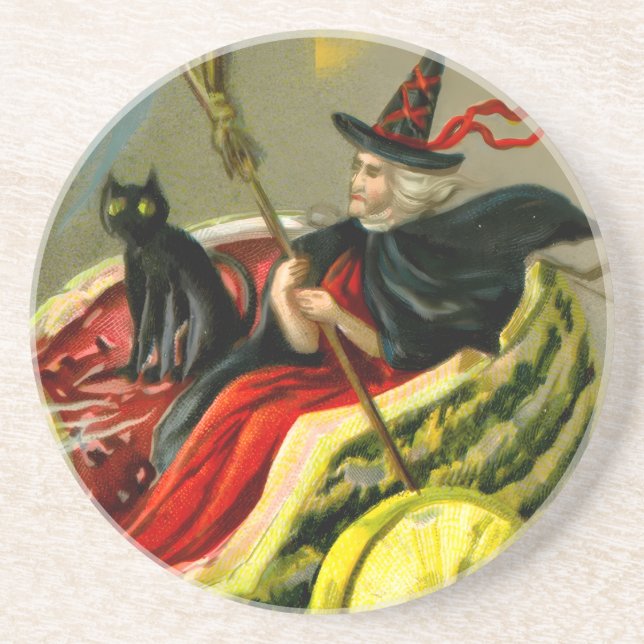 Vintage Halloween-Katzenjacke Getränkeuntersetzer (Vorne)