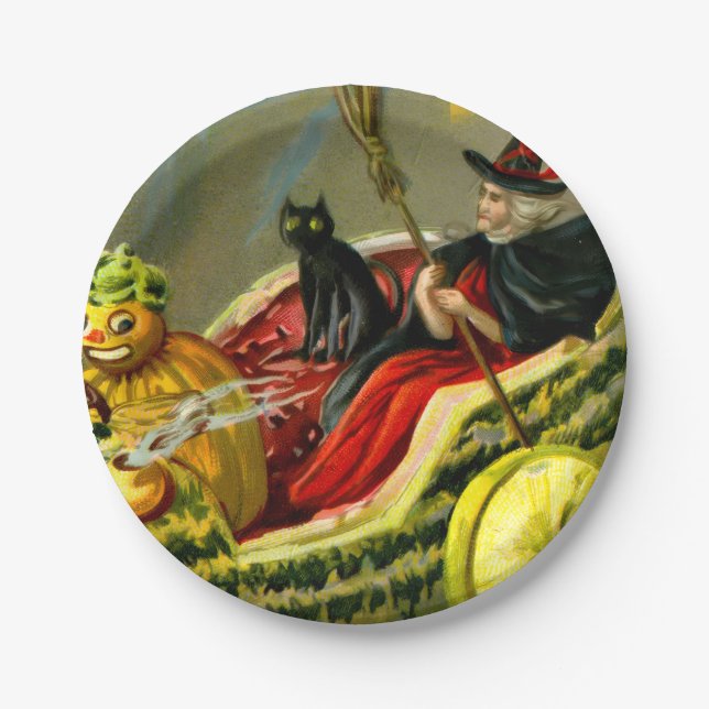 Vintage Halloween-Katzenjacke Pappteller (Vorderseite)