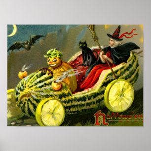 Vintage Halloween-Katzenjacke Poster