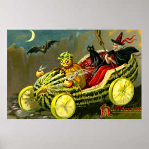 Vintage Halloween-Katzenjacke Poster