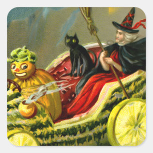Vintage Halloween-Katzenjacke Quadratischer Aufkleber