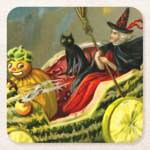Vintage Halloween-Katzenjacke Rechteckiger Pappuntersetzer