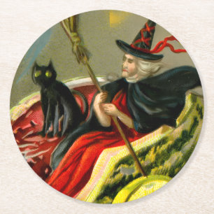 Vintage Halloween-Katzenjacke Runder Pappuntersetzer