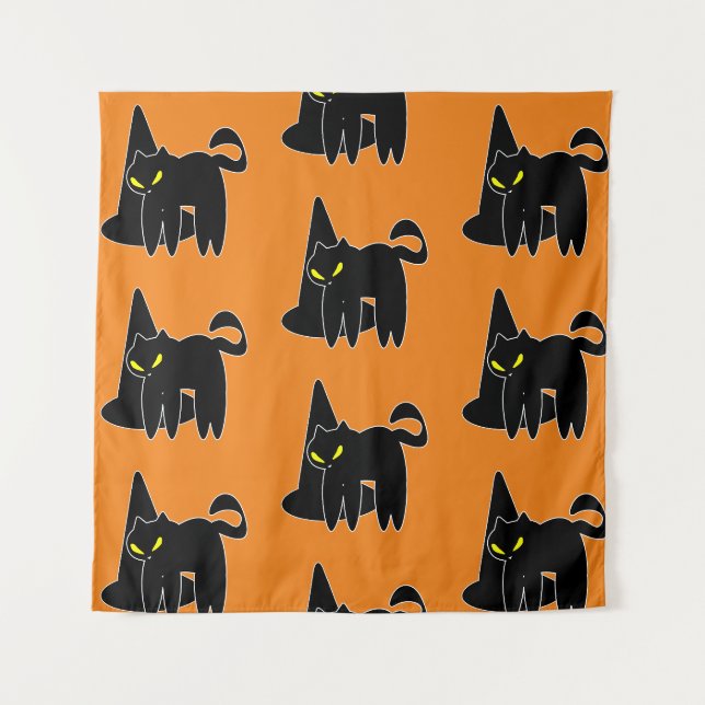 Vintage Halloween-Katzenwelse Orange Wandteppich (Vorderseite)