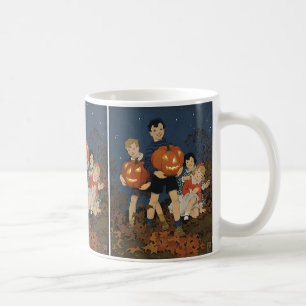 Vintage Halloween, Kinder halten Kürbisse Kaffeetasse