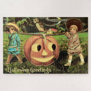 Vintage Halloween Kinder & Jack-O-Lantern