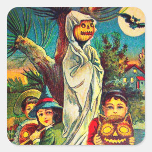 Vintage Halloween Kinder Kürbis Feiertags Aufklebe Quadratischer Aufkleber