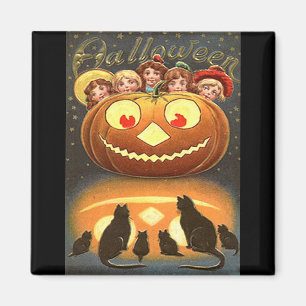 Vintage Halloween-Kinder und Katzen Magnet