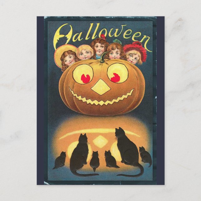 Vintage Halloween-Kinder verstecken sich hinter Kü Postkarte (Vorderseite)