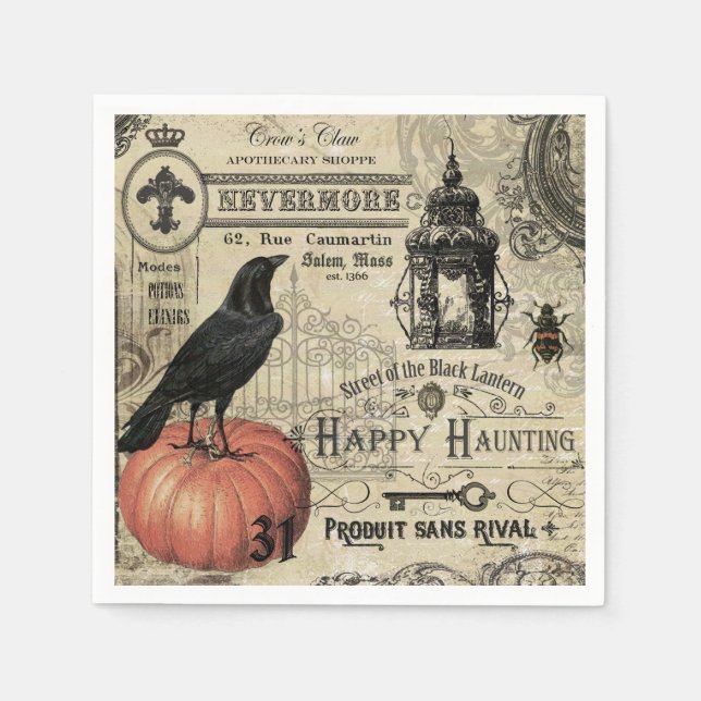 Vintage Halloween-Krähe Serviette (Vorderseite)