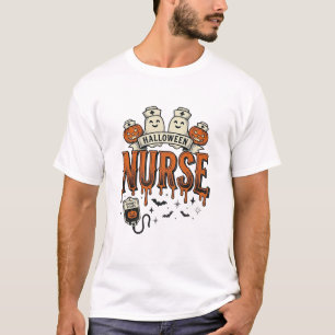 Vintage Halloween-Krankenschwester-Geist-Kürbis-De T-Shirt