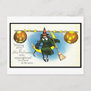 Vintage Halloween-Kunstpostkarte Hexen-Kürbisse Postkarte