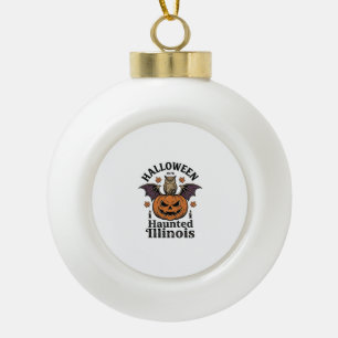 Vintage-Halloween-Kürbis-Eule-Illinois-Shirt-Desig Keramik Kugel-Ornament