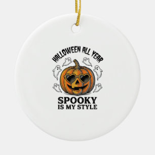 Vintage-Halloween-Kürbis-Geist-Gravur-Shirt_1 Keramik Ornament