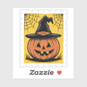 Vintage-Halloween-Kürbis-Henexhut-Briefmarke Aufkleber