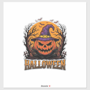 Vintage-Halloween-Kürbis-Hexenhut-Grafik_1 Aufkleber