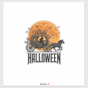 Vintage-Halloween-Kürbis-Kutsche-Hexen-Design_1 Aufkleber
