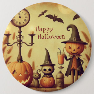 Vintage Halloween-Kürbis und -Fledermäuse Button