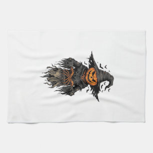 Vintage-Halloween-Kürbis-Vogelscheuche-Hexe-Shirt Geschirrtuch