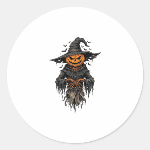 Vintage-Halloween-Kürbis-Vogelscheuche-Hexe-Shirt Runder Aufkleber