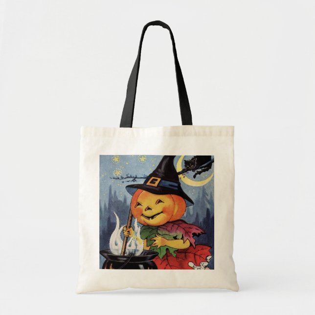 Vintage Halloween-Kürbiskatzenkürbis-Leckerei Tragetasche (Vorne)