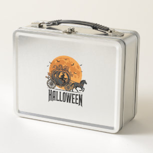 Vintage Halloween-Kürbiskutsche Hexen-Design_1 Metall Brotdose