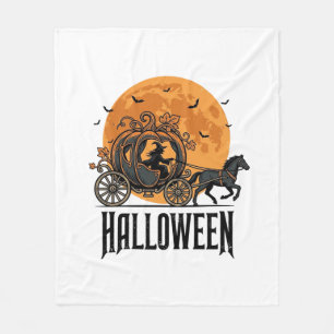 Vintage-Halloween-Kürbiskutsche-Hexendesign_1 Fleecedecke