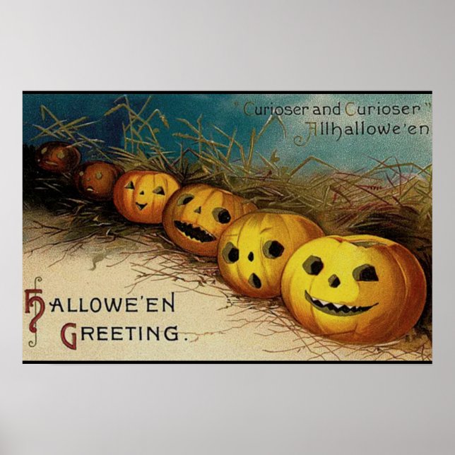Vintage Halloween-Kürbislaternen auf einem Feld Poster (Vorne)