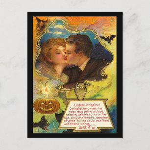 Vintage Halloween Kuss Postkarte