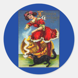 Vintage Halloween Lady in Red Runder Aufkleber