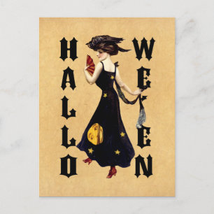 Vintage Halloween-Lady Postkarte