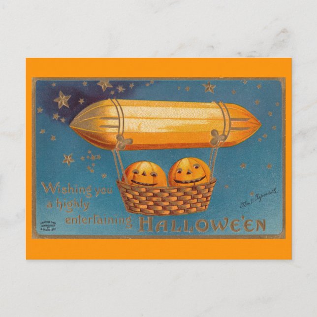 Vintage Halloween-Luftschiff / Zeppelin-Postkarte Postkarte (Vorderseite)