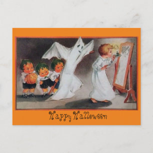 Vintage Halloween-Mädchen mit Kerze Postkarte