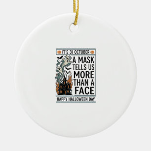 Vintage Halloween-Masken-Zitat-Vektordesign_1 Keramik Ornament