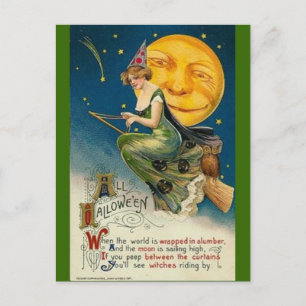 vintage-halloween-mond-eule-besenstiel postkarte